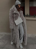 Fashion Warm Faux Fur Fluffy Overcoat Women Elegant Thicken Gray Long Warm Coat 2024 Winter Female Commute High Street Outerwear