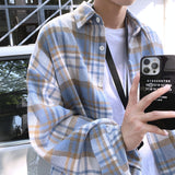 TRYESS Green Woolen Plaid Shirt Coat Men's Loose Korean Thickened Long Sleeve Male Casual Blouses Unisex Fashion Clothing