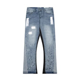 Tryess-2024 European and American retro washed spliced denim loose trousers high street couple straight micro-flared jeans hot sale