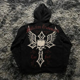 Tryess-Gothic punk skull print design aesthetic oversized zipper hoodies for men y2k hip-hop high streetwear rock pop baggy sweatshirts