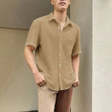 TRYESS Men Shirt Solid Color Lapel Short Sleeve Button Korean Streetwear Men Clothing Summer Fashion Casual Shirts TRYESS S-5XL