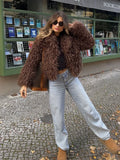 Brown Fluffy Short Faux Fur Women Jacket Elegant Lapel Long Sleeve Cardigan Coat 2024 Autumn Winter Ladies Warm High Streetwear