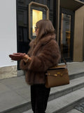 2024 Winter Lapel Warm Faux Fur Coat Luxury Fluffy Plush Long Sleeve Thick Short Jackets New Fashion Lady High Street Outerwear