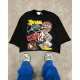 Tryess-Hip Hop Graffiti Design Graphic Printed Tops Y2K Seven Quarter Sleeves Tops Men Women Harajuku Gothic Cotton Oversized T Shirts