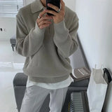 Tryesstore-Fall Fashion Classy Outfits Men Fall Outfits -men fall outfits   - Polo T-shirts for Men Fashion Versatile Casual Solid Color Sweater Jacket Zip Long Sleeved Loose Fitting Shirt Autumn New