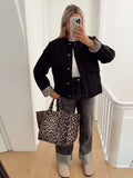 Casual Leopard Print Lining Splicing Cotton Jacket Women Fashion O-neck Button Pocket Thick Coat 2024 Ladies High Street Outwear