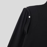 Sexy Patchwork Ribbed Long Sleeve T-shirts Men Autumn Vintage Buttoned Hollow Out Tops For Mens Fashion Turtleneck Slim Pullover