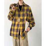 Tryess-Autumn Long Sleeved Shirt Men Oversized Retro Casual Shirt Men Japanese Streetwear Loose Plaid Shirt Mens Vintage Shirts M-3XL