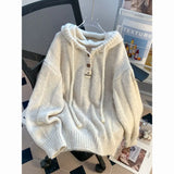 Tryess-Casual Loose Hooded Sweater Womens Autumn and Winter Wear 2024 Korean Knitted Top Vintage Harajuku Chic Solid Femme Sweater