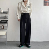 Tryess-Black Suit Pants Men Oversized Fashion Social Mens Dress Pants Korean Loose Straight Wide Leg Pants Mens Office Formal Trousers