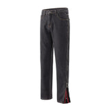 Tryess Vintage Street Style Zipper Straight Washable Long Pants Black Jeans 100％Cotton Trousers For Men Women Loose