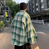 TRYESS Green Woolen Plaid Shirt Coat Men's Loose Korean Thickened Long Sleeve Male Casual Blouses Unisex Fashion Clothing