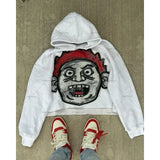 Tryess-2024 American Loose Hoodie Big Head Cartoon Print Oversized Pullover Sweatshirt Women Men Couple Fashion Street Wear ins