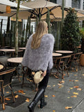 Winter Grey Round Neck Faux Fur Coat Fashion Sleeveless Fluffy Thicken Warm Outcoat Split Short Jacket 2025 Lady High Streetwear