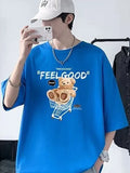 TRYESS-90s streetwear  Funny Feel Good Bear Print Tops Man Casual Oversize T Shirt Cotton Summer Short Sleeved Crewneck Y2K T Shirts Streetwear Clothes