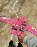 Fashion letter print design zipper oversized pink hoodie for men y2k high street popular hip-hop aesthetic baggy sweatshirt 2024