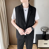 Tryess-Suit Vest Men Slim Fit Fashion Social Mens Dress Vest Korean Business Casual Solid Color Vest Mens Office Formal Vest S-3XL