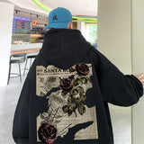 TRYESS-90s streetwear -Y2K Vintage Rose Graphic Print Hoodies For Men Goth Fashion Streetwear Clothes Casual Fleece Hip Hop Loose Pullover Sweatshirts