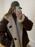 Warm Thick Fluffy Solid Coat For Women Casual Lapel Long Sleeve Single Breasted Coats Female Autumn Winter Street Overcoat