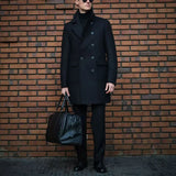 Office Casual Woolen Trench Coats Men Autumn Winter Windbreaker Vintage Lapel Woolen Long Jackets Men Stylish Black Overcoats