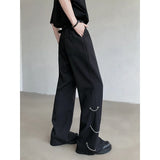 Tryess-Chain Black Suit Pants Men Oversized Fashion Society Mens Dress Pants Korean Loose Wide Leg Pants Mens Office Formal Trousers