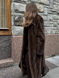 Vintage Luxury Dark Brown Long Faux Fox Fur Coat Elegant Fluffy Loose Woman Overcoat 2024 Lady Autumn Winter New Commuter Wear