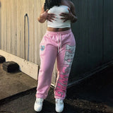 Tryess-Aesthetic sexy pink letter printed straight pants y2k 2000s clothes niche classic simple casual versatile couple baggy sweatpant