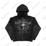 TRYESS-90s streetwear - American retro hoodie fashionable gothic skull print oversized hoodie for women Y2K street hip-hop casual clothes versatile