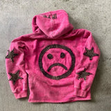 Tryess-Geometric crying face letter patch embroidery versatile oversized baggy hoodie women hip-hop rock casual long-sleeved sweatshirt