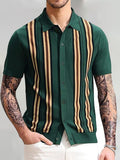 TRYESS- Summer Short Sleeve Knitted Polo Shirt Casual Men Button-up Turn-down Collar Tops Mens Fashion Striped Polos Man Streetwear