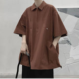 TRYESS Summer Versatile Men's Cool Casual Loose Tess Button Pullover Shirt T-Shirt Soft Short Sleeve Solid Pocket