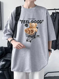 TRYESS-90s streetwear  Funny Feel Good Bear Print Tops Man Casual Oversize T Shirt Cotton Summer Short Sleeved Crewneck Y2K T Shirts Streetwear Clothes