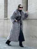 Fashion Warm Faux Fur Fluffy Overcoat Women Elegant Thicken Gray Long Warm Coat 2024 Winter Female Commute High Street Outerwear