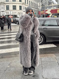 Fashion Warm Faux Fur Fluffy Overcoat Women Elegant Thicken Gray Long Warm Coat 2024 Winter Female Commute High Street Outerwear