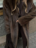 Vintage Luxury Dark Brown Long Faux Fox Fur Coat Elegant Fluffy Loose Woman Overcoat 2024 Lady Autumn Winter New Commuter Wear