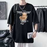 TRYESS-90s streetwear  Funny Feel Good Bear Print Tops Man Casual Oversize T Shirt Cotton Summer Short Sleeved Crewneck Y2K T Shirts Streetwear Clothes