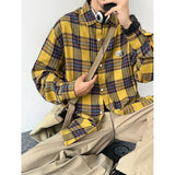 Tryess-Autumn Long Sleeved Shirt Men Oversized Retro Casual Shirt Men Japanese Streetwear Loose Plaid Shirt Mens Vintage Shirts M-3XL