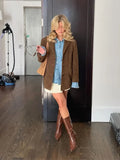 Fashion Brown Lapel With Pocket Jacket Woman Casual Single Breasted Long Sleeve Short Coat Autumn Lady High Street Outerwear