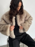 2024 Winter Women Fluffy Faux Fur Jacket Elegant Luxury Loose Warm Round Neck Long Sleeve Coat New Lady Chic Highstreet Outwear