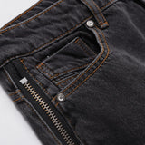 Tryess Vintage Street Style Zipper Straight Washable Long Pants Black Jeans 100％Cotton Trousers For Men Women Loose