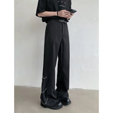 Tryess-Chain Black Suit Pants Men Oversized Fashion Society Mens Dress Pants Korean Loose Wide Leg Pants Mens Office Formal Trousers