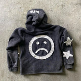 Tryess-Geometric crying face letter patch embroidery versatile oversized baggy hoodie women hip-hop rock casual long-sleeved sweatshirt