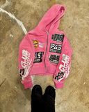 Fashion letter print design zipper oversized pink hoodie for men y2k high street popular hip-hop aesthetic baggy sweatshirt 2024