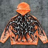 Tryess-Gothic devil geometric pattern print orange oversized hoodies for men 2000s high street hip-hop y2k casual all-match sweatshirts