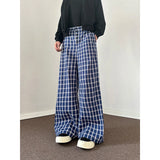 Tryess-Autumn Casual Pants Men Oversized Fashion Retro Blue Plaid Pants Men Streetwear Korean Loose Wide Leg Pants Mens Trousers S-3XL