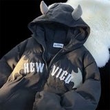 Tryess-Couples Winter Devil Bread Clothing Casual Hooded Jacket Embroidered Cotton-padded Y2K Jackets Coats New Jacket In Winter 2023