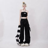 Tryess- Streetwear y2k 90s Fashion Harajuku line decoration high-waisted jeans for women 2023 dopamine wear multi-pocket versatile straight black jeans for women