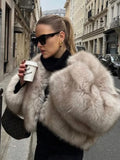 Women Gradient Cropped Faux Fur Coat Chic Round Neck Long Sleeve Thick Coat 2024 New Fashion Autumn Winter Fluffy Short Jacket ﻿