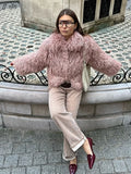 Pink Fluffy Faux Fur Short Coat Women Fashion Winter Loose Long Sleeve Luxury Lapel Jacket 2024 New Ladies High Street Outerwear