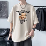 TRYESS-90s streetwear  Funny Feel Good Bear Print Tops Man Casual Oversize T Shirt Cotton Summer Short Sleeved Crewneck Y2K T Shirts Streetwear Clothes